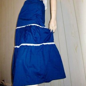 💙Vintage 70s Blue Tiered Ruffle Bluegrass Squaredance Maxi Skirt